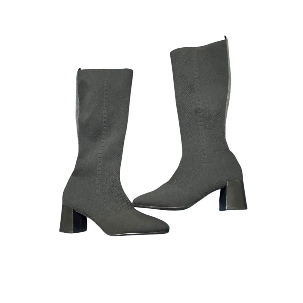 Vaneli Sophie Black stretch Knit tall Boots sz 10 Pointed Toe Block Heel sleek - Picture 2 of 7